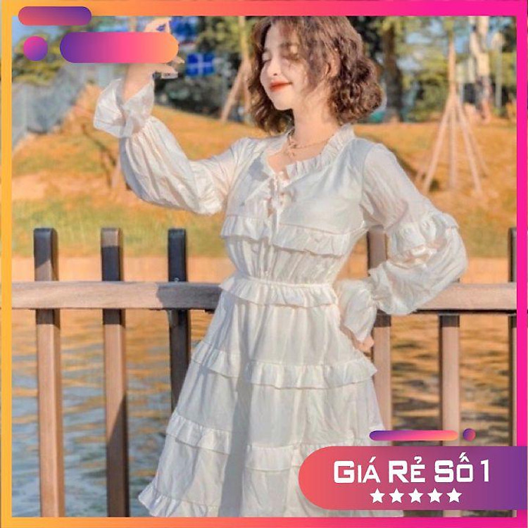 Đầm Babydoll Tay Dài Bèo Tầng