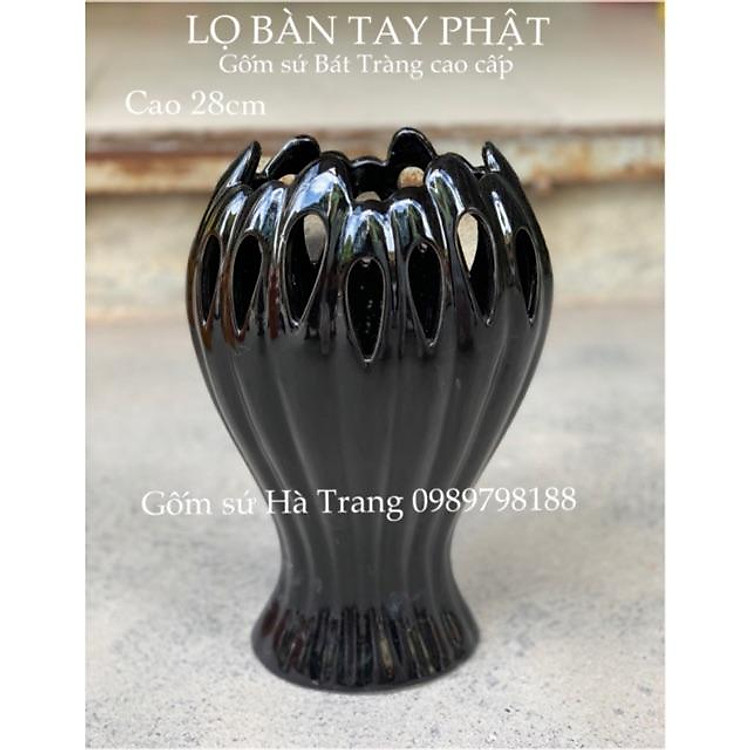 Lọ hoa bàn tay phật phiên bản màu đen huyền bí sang chảnh gốm sứ Bát Tràng cao cấp