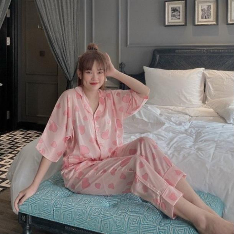 Đồ bộ pijama lụa latin Áo cánh dơi quần dài họa tiết dễ thương mặc nhà mảt mẻ Freesize dưới 60kg - ALISA