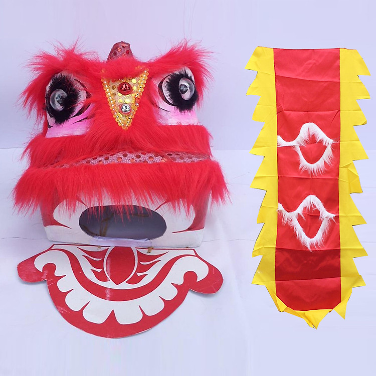 Đầu lân vuông trung thu có đèn 25cm x 25cm x 24cm kèm đuôi lân 90cm x 45cm