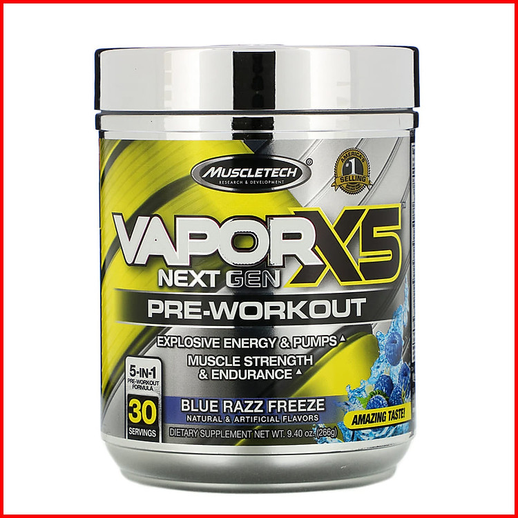 Thực phẩm bổ sung Pre-Workout Vapor X5 của MuscleTech - Hỗ trợ tăng sức mạnh, sức bền, tăng sự tập trung tỉnh táo cho người tập luyện thể hình và thể thao -Thương hiệu MuslceTech USA - 30 lần dùng