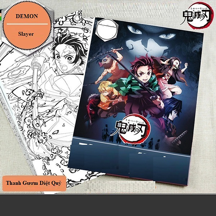 Tranh Anime tô màu hoạt hình demon slayer Thanh Gươm Diệt Quỷ khổ giấy A4 1874
