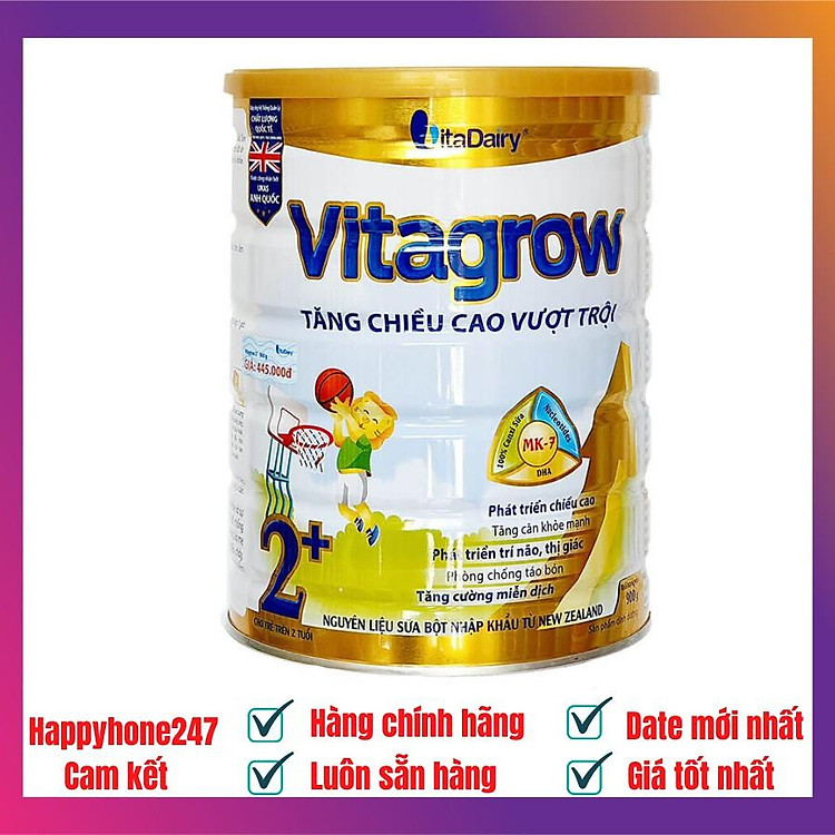 Sữa Bột Vitadairy Vitagrow 2+ Hộp 900g phát triển chiều cao tối đa cho bé
