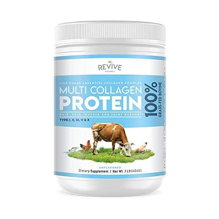 Multi Collagen Hydrolyzed Protein Powder (16oz) - Types I, II, III, V & X - Grass Fed Bovine (Peptan), Wild Caught Marine, Free Roaming Chicken & Eggshell Collagen Peptides, Non-GMO, GF.