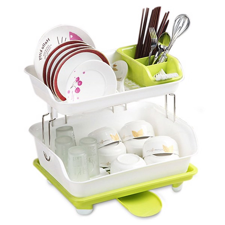 Kệ úp chén đĩa có khay thoát nước mọi hướng 4 thanh inox chống cao câp hexing