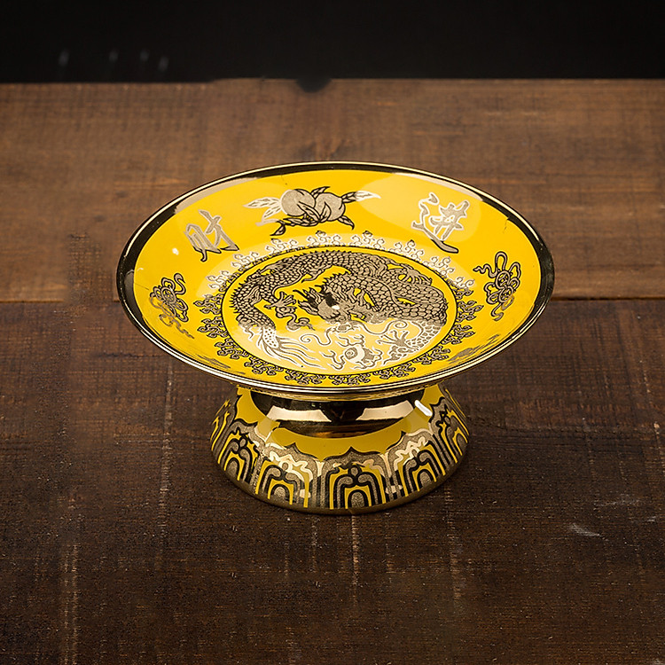 Bộ bình bông dĩa trái cây lư hương án nước vẽ thủ công rồng bay phát tài