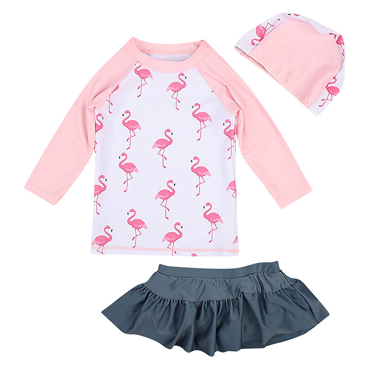 Đồ Bơi Bé Gái Croptop Tay Dài Áo Hồng