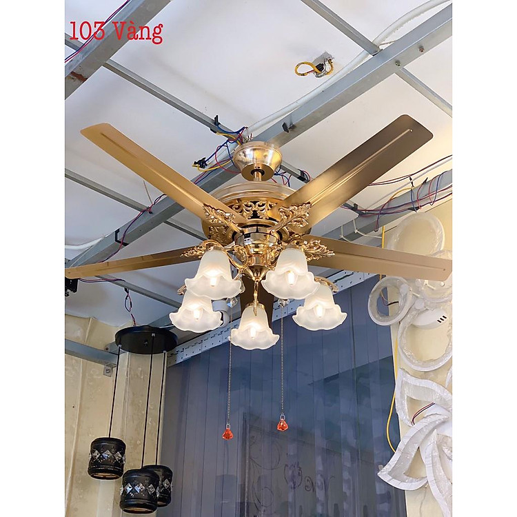 Đèn quạt trần Vàng động cơ DC 2 chiều gió sang trọng hiện đại trang trí nội thất phòng khách, phòng ngủ