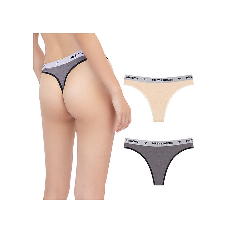 Combo 2 Quần Lót Nữ Lọt Khe Sexy Melange Cao Cấp Có Sườn Active Miley Lingerie - Màu Da và Xám Đen FMS0957 - FMS1157