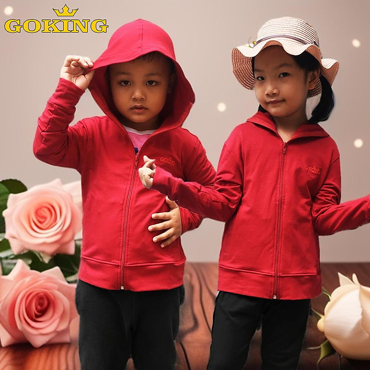 Áo khoác chống nắng GOKING, vải da cá dày 100% cotton thoáng mát, thấm hút mồ hôi, khử mùi, kháng khuẩn, chống tia UV dành cho nam nữ, trẻ em