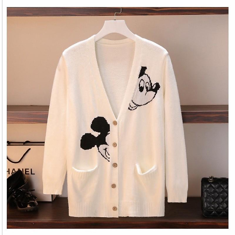 Áo Khoác Cardigan Len Lông Hoạ Tiết Mickey