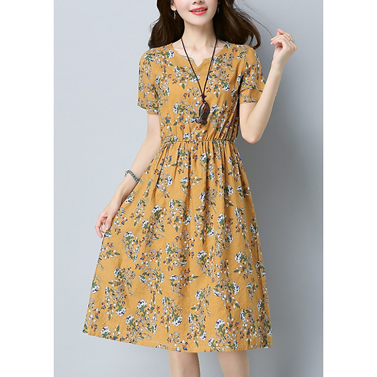 Đầm xòe hoa chất thô DAM013