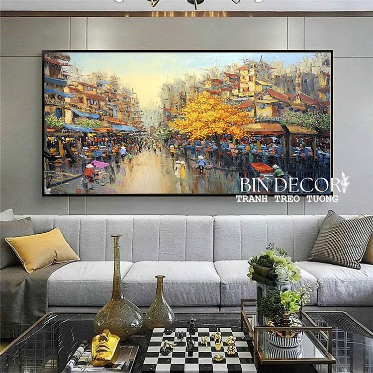 (HCM)Tranh treo tường kim sa phố cổ hà nội 1 trang trí decor quán nhà hàng nhiều mẫu mới