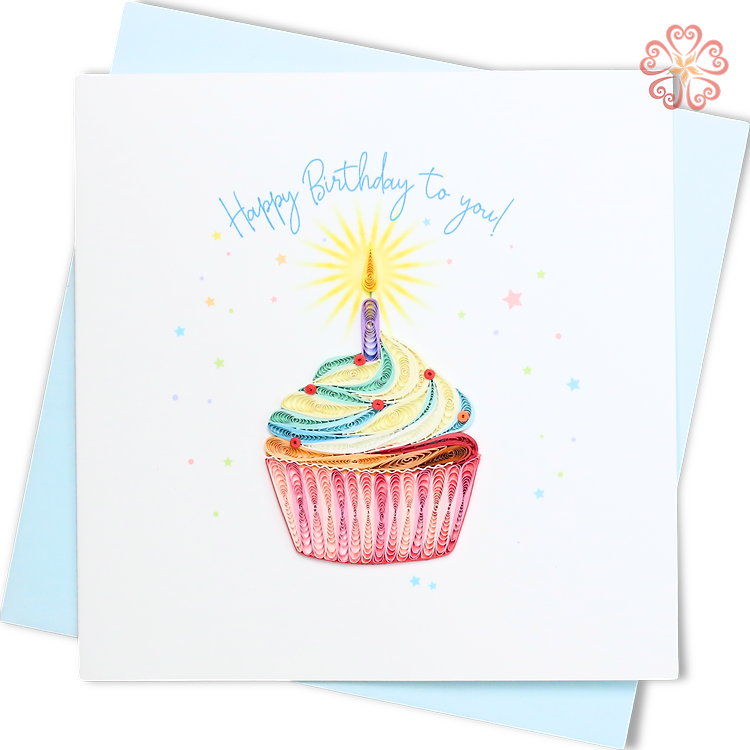 Thiệp Giấy Xoắn Nghệ Thuật - Thiệp Sinh Nhật Bánh Cupcake - Cupcake Happy Birthday Card - Happy Birthday - 15 x 15 - VN2XM115D07E1