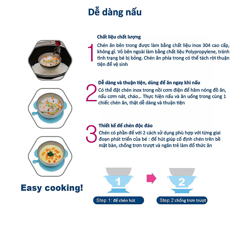 Chén Ăn Inox Có Đế Dính KUKU Chính hãng Tiết kiệm - Hình ảnh 3