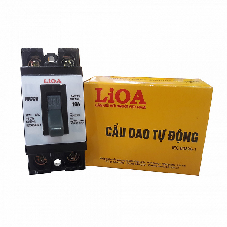 Bộ 2 cầu dao tự động (APTOMAT) 2 cực 1 tiếp điểm 10A - LIOA MCCB2P1E-10A