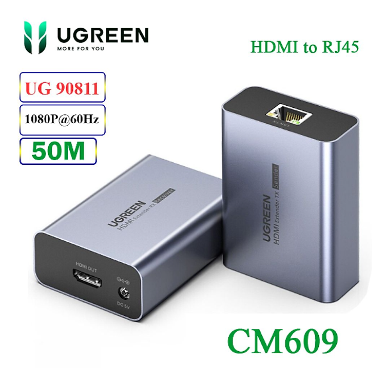 Bộ kéo dài HDMI qua cáp mạng Cat5e, Cat6 dài 50M Ugreen 90811 CM609 - Hàng chính hãng