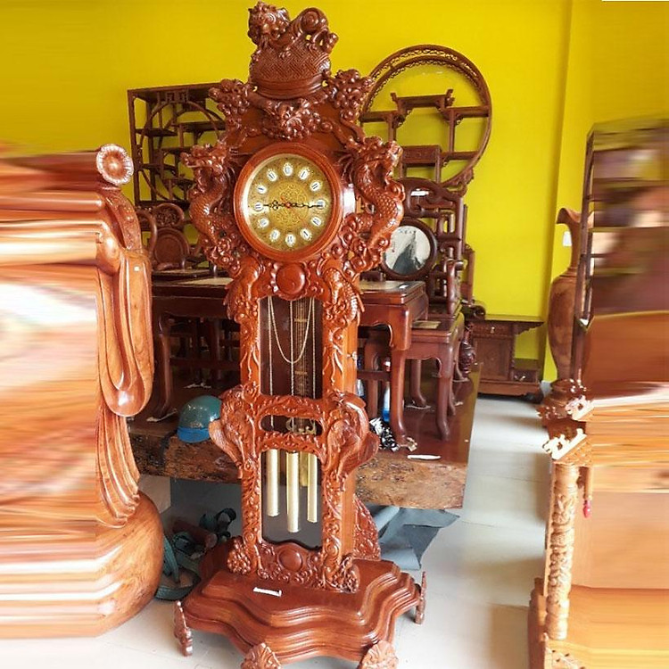 Đồng hồ đứng băng gỗ hương quả lắc hình con nghê