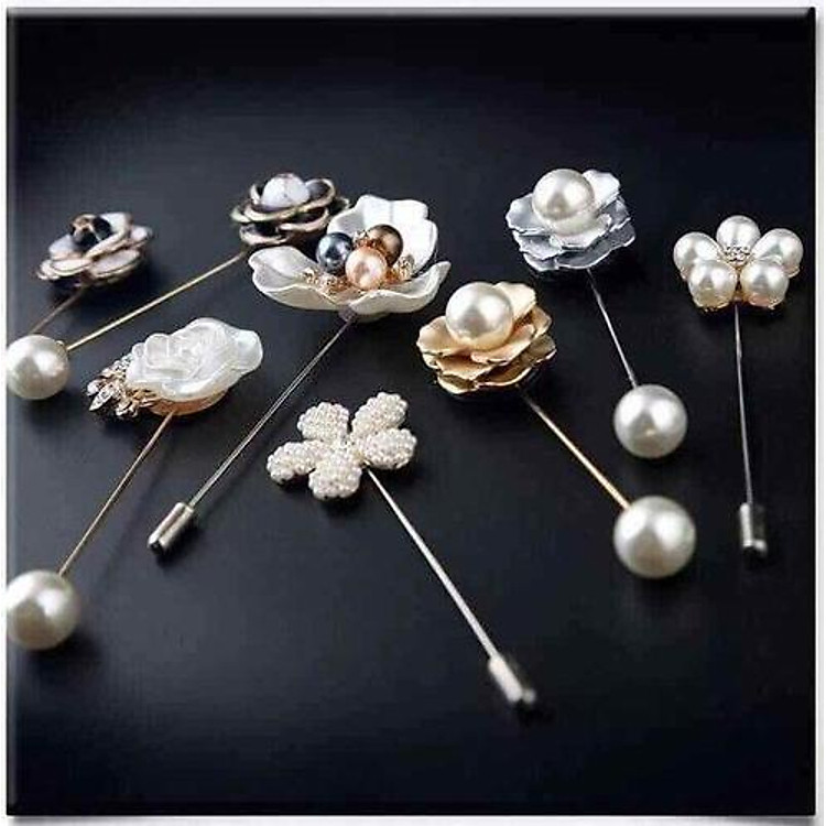 Set 8 Trâm Hoa Cài Áo Phong Cách Hàn Quốc tặng kèm bờm tóc ngọc trai Siêu Xinh