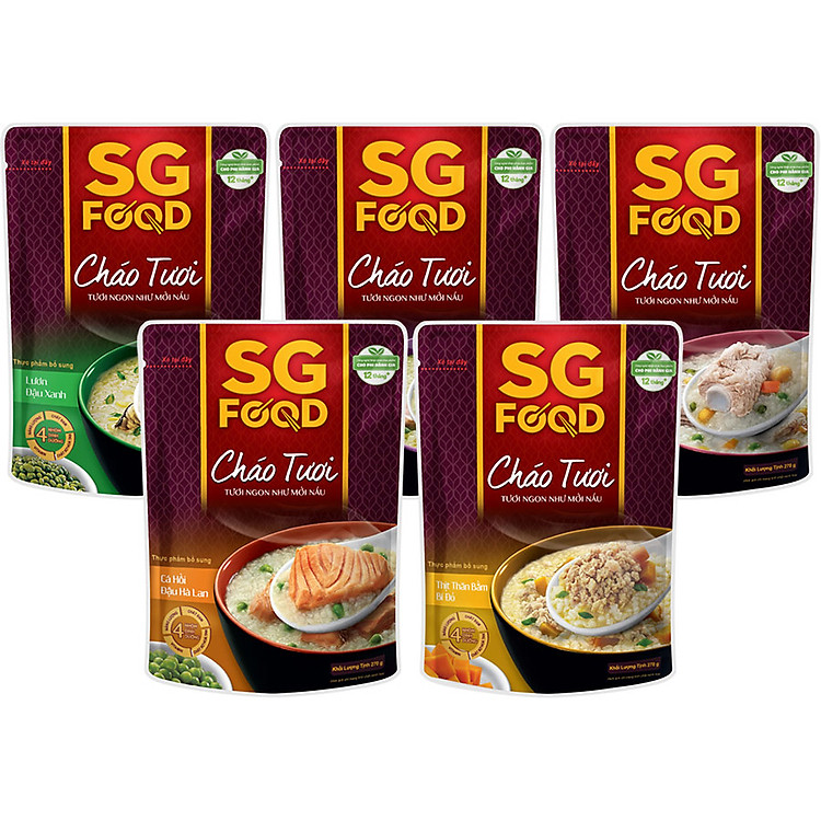 Lốc 5 - Cháo Tươi 270g, Thịt Bằm, Sườn Non, Lươn, Cá Lóc, Cá Hồi