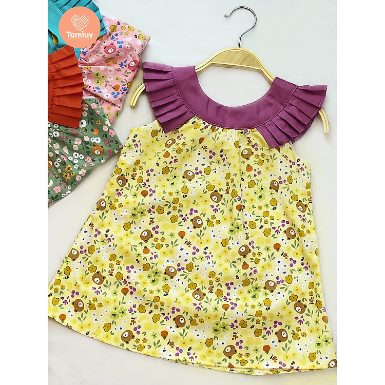 Đầm Bé Gái Tamiuy Cao Cấp Thiết Kế Cổ Bèo Xếp Ly Chất Liệu Cotton Mềm Mại