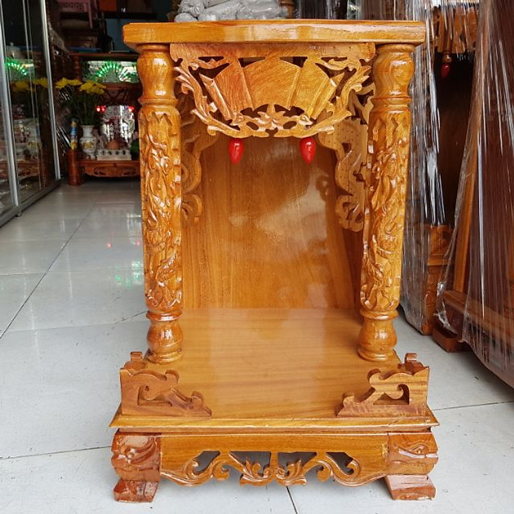 Bàn thờ thần tài ông địa gỗ căm xe mặt gỗ gõ đỏ ngang 40 cm