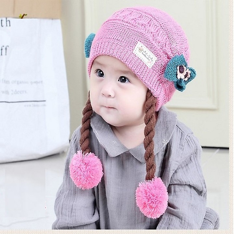 Mũ len tóc giả cho bé gái 3-24 tháng - MTGD01