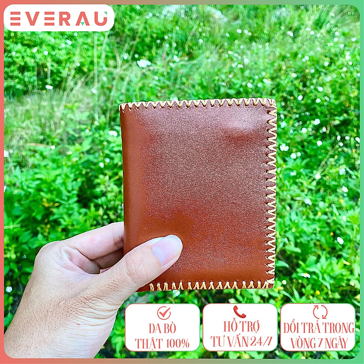 Ví da bò nam kiểu dáng đứng cao cấp, đường may thủ công màu vàng bò trẻ trung dành cho nam