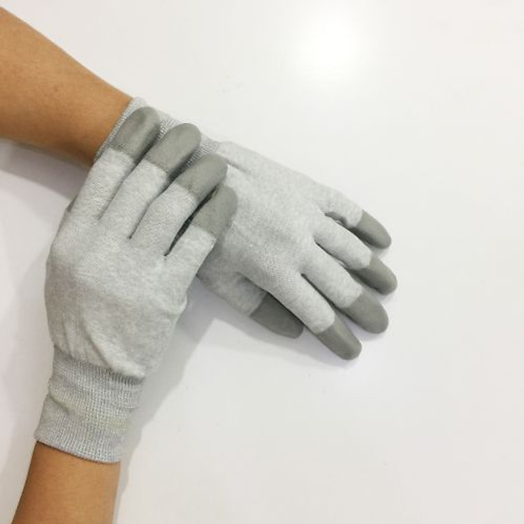 Đôi găng tay vải thun phủ cao su đầu ngón màu xám