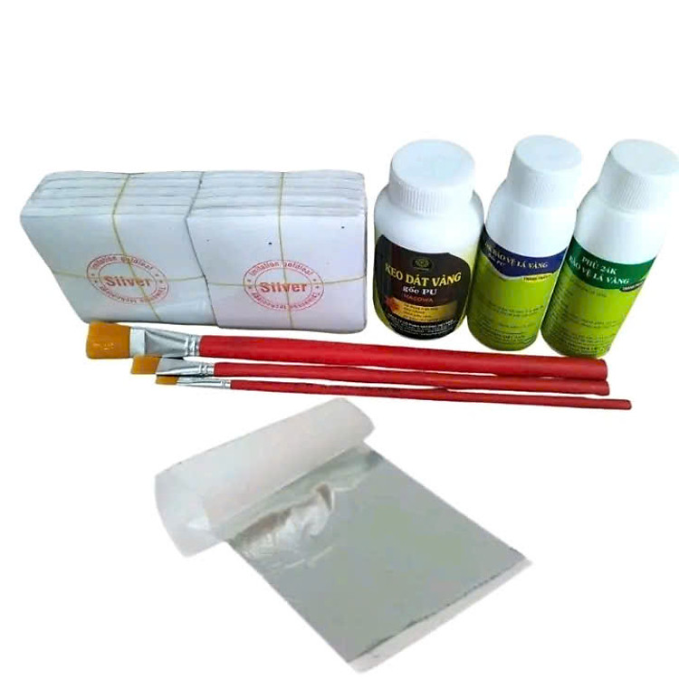 Combo dát vàng Gốc Pu gồm 1000 lá vàng kèm phụ kiện, dát trên gỗ, kim loại, nhựa, đá, thủy tinh, gốm sứ