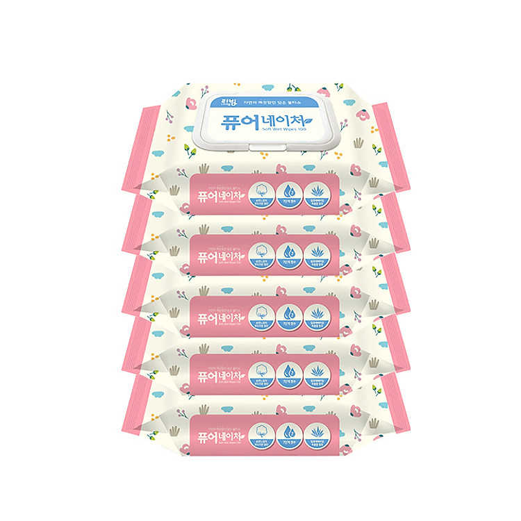 Combo 5 Gói Khăn Ướt PureNature Hàn Quốc Loại 100 Tờ