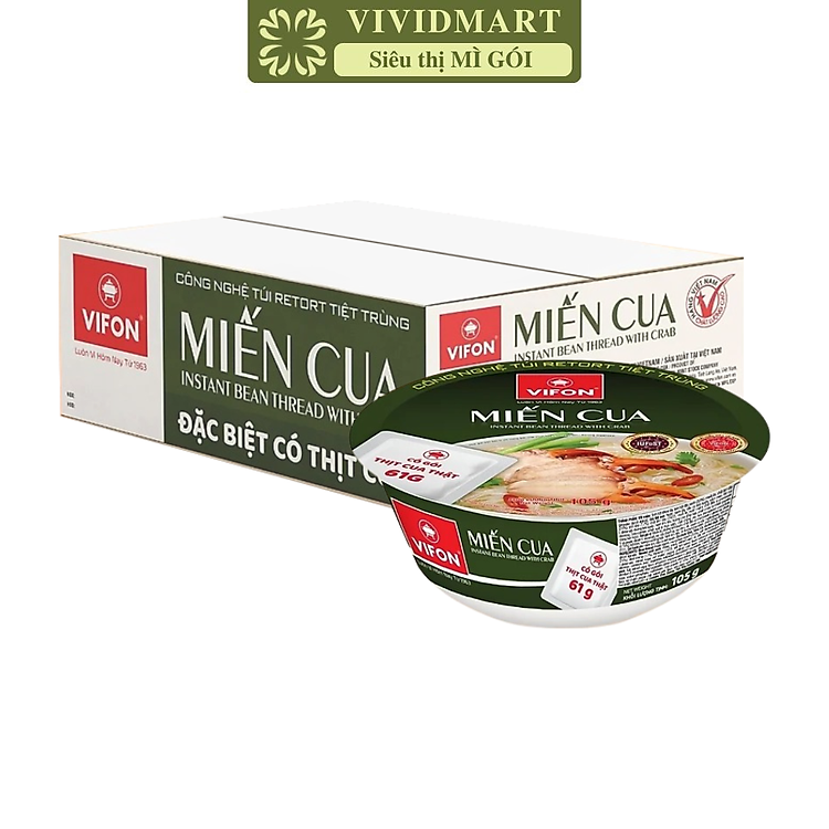VIFON - Miến tô Vifon hương vị cua (có gói thịt cua thật), Miến cua tô Vifon, Miến cua Vifon tô (105g/tô)