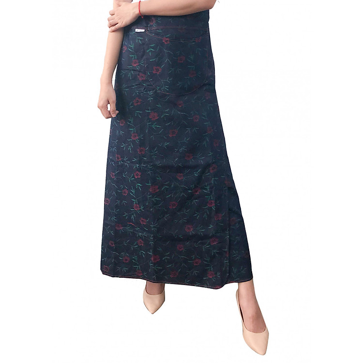 Váy chống nắng xẻ tà chất liệu JEAN hoa văn