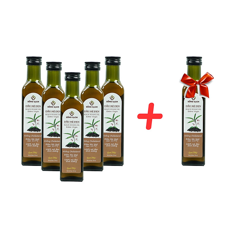 Combo 5 Chai Dầu Mè Đen Nguyên 250ml Chất TẶNG ngay 1 Chai Dầu Mè Đen Sống Sạch Food 250ml tương đương