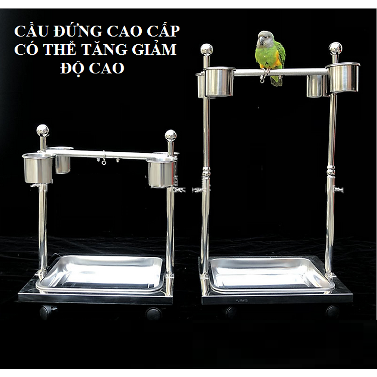1 cầu đứng inox cao cấp tăng giảm dùng cho chim, vẹt đứng ,thanh ngang mài móng rất tiện lợi