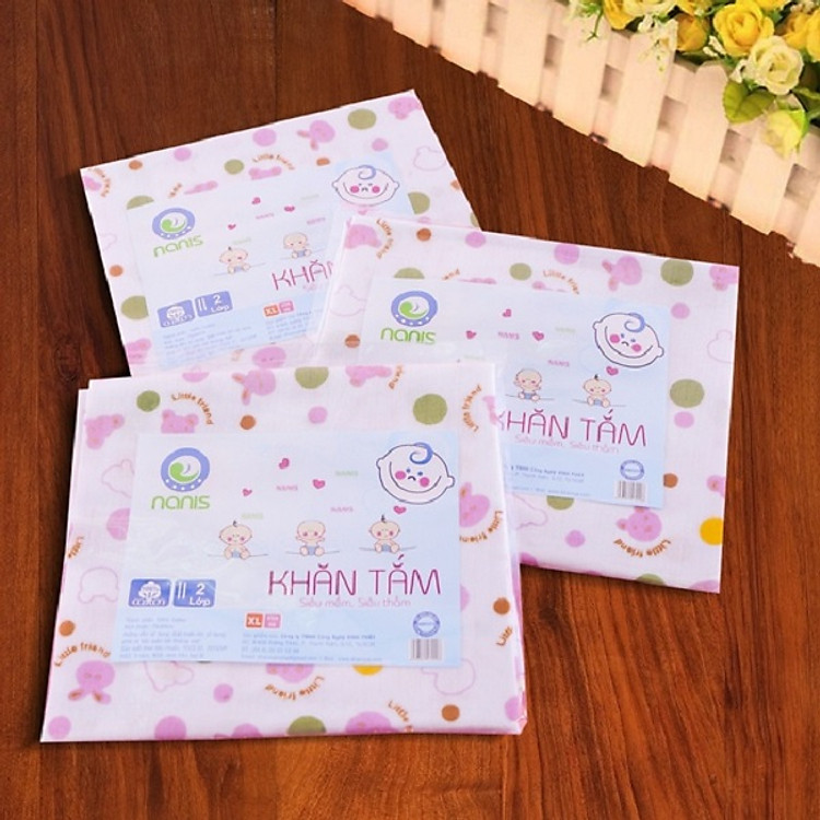 Combo 2 Khăn tắm sơ sinh in hình Nanis (2 Lớp, KT 70x80cm)
