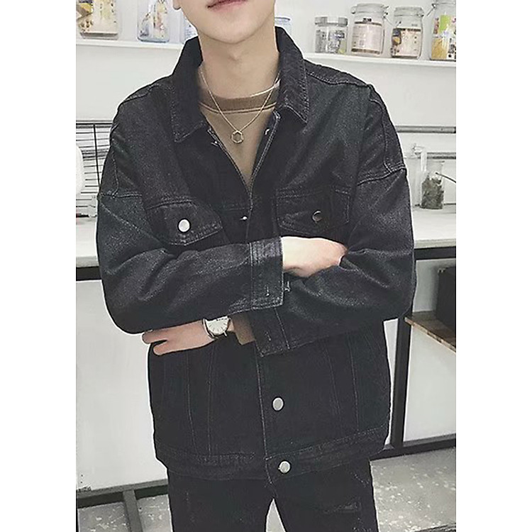 Áo khoác jeans nam basic ArcticHunter, áo bò đen, thời trang trẻ, phong cách Hàn Quốc, thương hiệu chính hãng