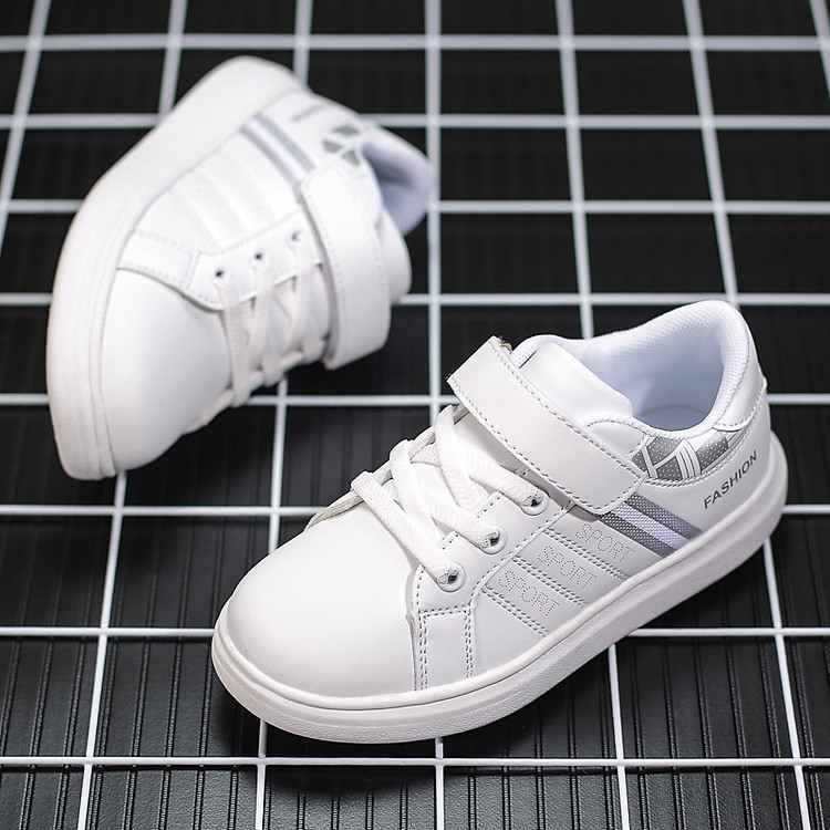 Giày trắng cho bé trai bé gái 6 - 15 tuổi học sinh tiểu trung học da mềm siêu nhẹ GE47