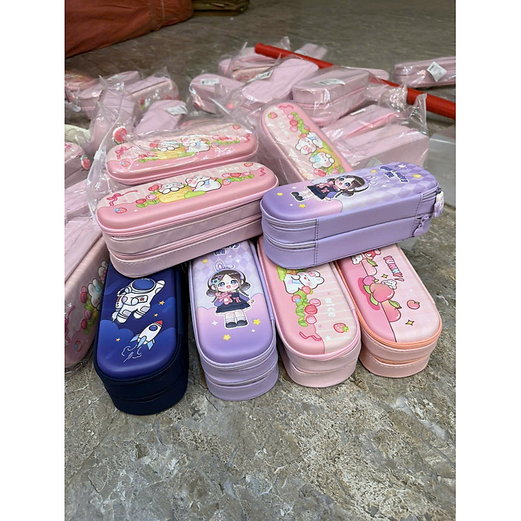 Hộp Bút Hai Ngăn Mặt Cứng 3D (màu hồng) - Ảnh 3