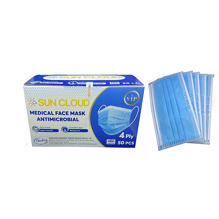 Khẩu Trang Y Tế Cao Cấp SUN CLOUD VIP - 4 Lớp Kháng Khuẩn / 99% Lọc Khuẩn, Bụi, Virus Tốt Nhất, Lớp Ngoài Không Thấm Nước, Chống Giọt Bắn