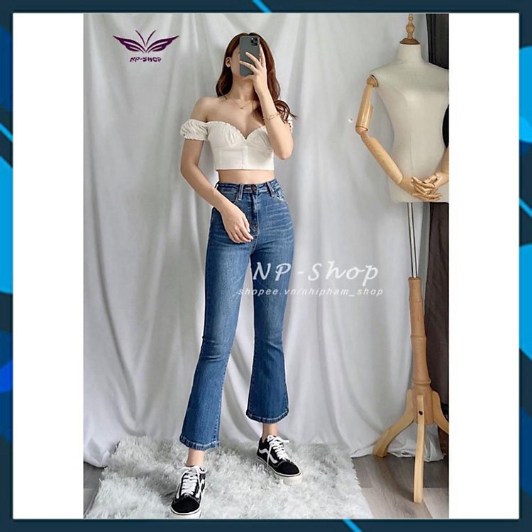 Quần jean ống loe 9 tấc lưng cao ️ Quần bò nữ dáng lửng ống bass mềm mịn