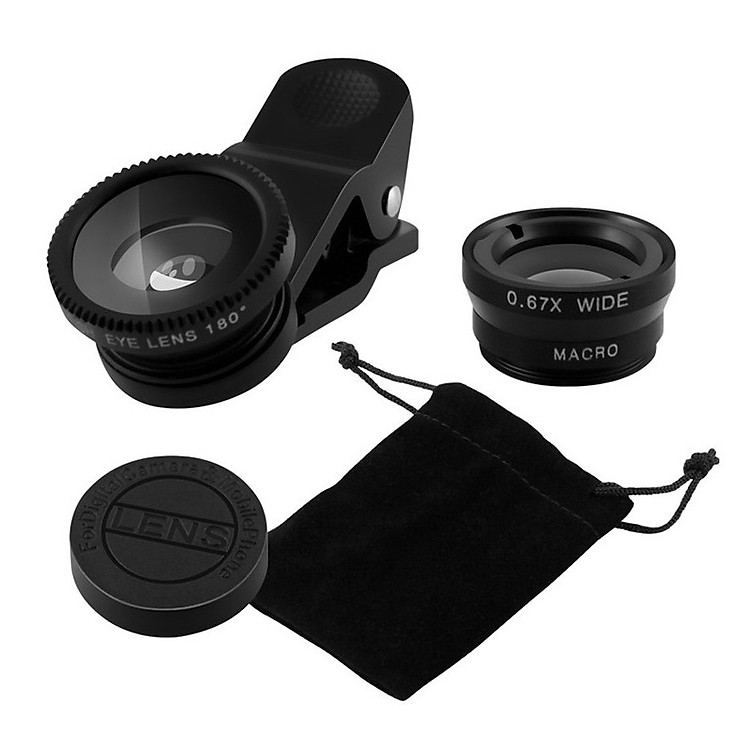 Bộ kính lens cho điện thoại góc rộng, fisheye, macro 3 trong 1 Aturos Universal Clip Lens - Hàng chính hãng