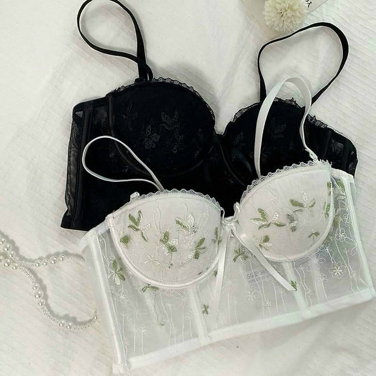 Áo corset không mút có gọng thêu hoa tỉ mỉ bản to che khuyết điểm