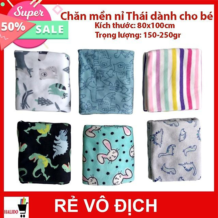 Chăn Mền Nỉ Thái Lan Cao Cấp nhiều màu sắc, họa tiết dễ thương - Kích thước 0.8 x 1m