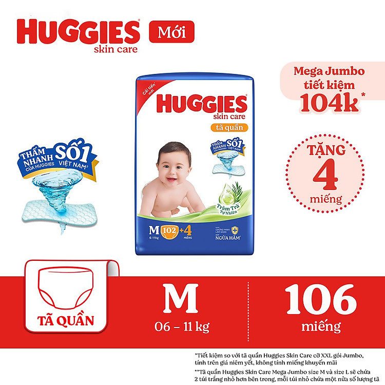 Tã Huggies Skin Care Mega Jumbo M102 Ưu đãi - Hình ảnh 3