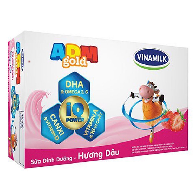 THÙNG SỮA DINH DƯỠNG VINAMILK ADM GOLD HƯƠNG DÂU - LỐC 4 HỘP X 110ML