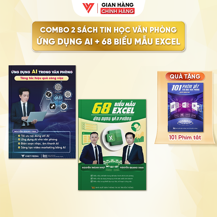 Bộ 2 Sách Ứng Dụng AI - 68 Biểu Mẫu Tin Học Văn Phòng Có Video + Bài Tập Thực Hành - Đào Tạo Tin Học