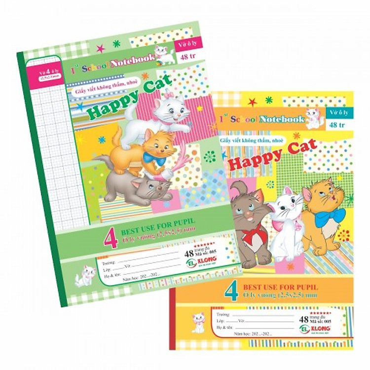 Combo 5 quyển Vở ô ly Happy Cat TP005 - 48 trang