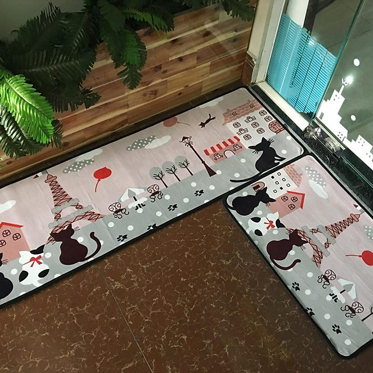 Bộ 2 Thảm nhung nhà bếp Tháp effel TSN32(40x60cm và 40x120cm)