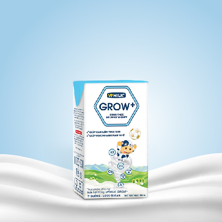 Sữa Tiệt Trùng Ít Đường VPMilk Grow+ Hộp 110ml (Thùng 48 Hộp)